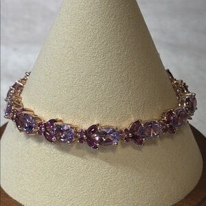 AAA Rose De France Amethyst & Rhodolite Garnet 18k Gold Sterling Silver Bracelet